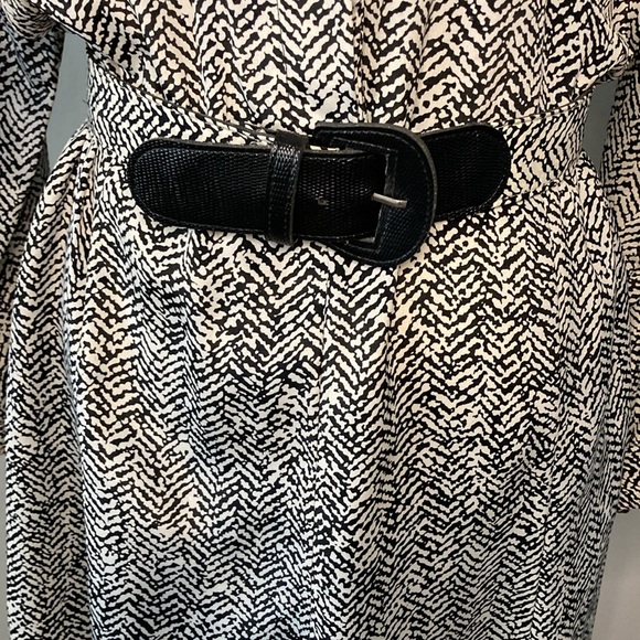 Vintage Neiman Marcus Black Creme Herringbone print dress size 10 - Picture 7 of 9